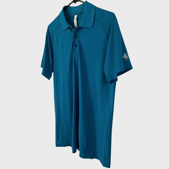 Lululemon Metal Vent Tech Polo Shirt Teal Men's Medium San Jose Sharks Logo - Picture 2 of 12